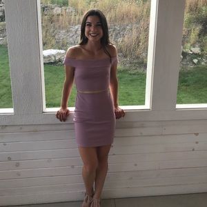 Silence+Noise off the shoulder pink/mauve dress